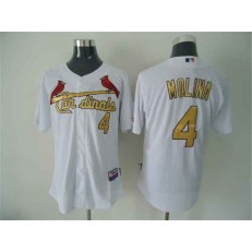 MLB St.Louis Cardinals 4 Yadier Molina White With Gold Men Jersey