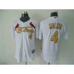 MLB St.Louis Cardinals 4 Yadier Molina White With Gold Men Jersey