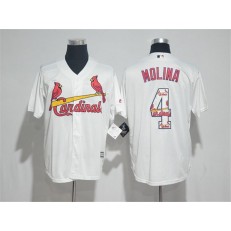 MLB St.Louis Cardinals 4 Yadier Molina White With Team Logo Print Cool Base Men Jersey