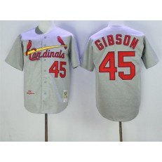 MLB St.Louis Cardinals 45 Bob Gibson 1967 Gray Wool Mitchell And Ness Throwback Men Jersey
