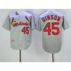 MLB St.Louis Cardinals 45 Bob Gibson 1967 Gray Wool Mitchell And Ness Throwback Men Jersey