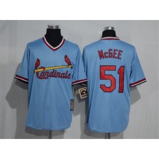 MLB St.Louis Cardinals 51 Willie McGee Light Blue Majestic Cool Base Cooperstown Collection Player Men Jersey