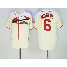 MLB St.Louis Cardinals 6 Stan Musial Cream Stitched 1944 Cooperstown Collection Mitchell And Ness Men Jersey