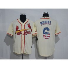MLB St.Louis Cardinals 6 Stan Musial Cream USA Flag Fashion Baseball Men Jersey