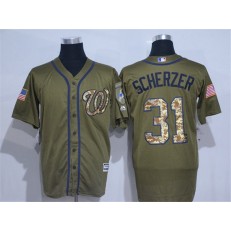 MLB Washington Nationals 31 Max Scherzer Green Salute to Service Cool Base Baseball Men Jersey