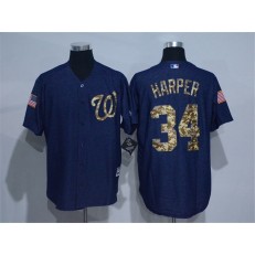 MLB Washington Nationals 34 Bryce Harper Blue Salute to Service Majestic Baseball Men Jersey