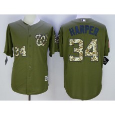 MLB Washington Nationals 34 Bryce Harper Green Camo 2016 Cool Base Men Jersey