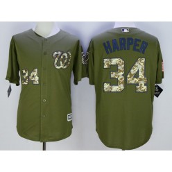 MLB Washington Nationals 34 Bryce Harper Green Camo 2016 Cool Base Men Jersey