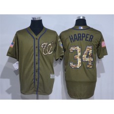MLB Washington Nationals 34 Bryce Harper Green Salute to Service Cool Base Baseball Men Jersey
