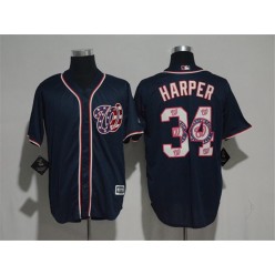 MLB Washington Nationals 34 Bryce Harper Navy Blue Team Logo Fashion Stitched Men Jersey
