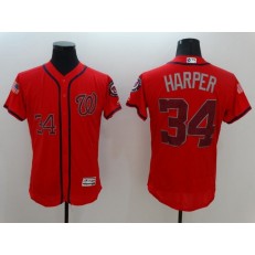 MLB Washington Nationals 34 Bryce Harper Red Fashion Stars & Stripes 2016 Flexbase Independence Day Men Jersey