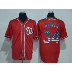 MLB Washington Nationals 34 Bryce Harper Red USA Flag Fashion Stitched Men Jersey