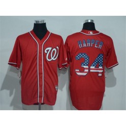 MLB Washington Nationals 34 Bryce Harper Red USA Flag Fashion Stitched Men Jersey