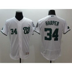 MLB Washington Nationals 34 Bryce Harper St. Patricks Day Celtic White Flexbase 2016 Player Men Jersey