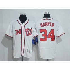 MLB Washington Nationals 34 Bryce Harper White Home Stitched 2016 Majestic Flex Base Men Jersey
