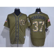 MLB Washington Nationals 37 Stephen Strasburg Green Salute to Service Cool Base Baseball Men Jersey