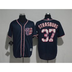 MLB Washington Nationals 37 Stephen Strasburg Navy Blue Team Logo Fashion Stitched Men Jersey