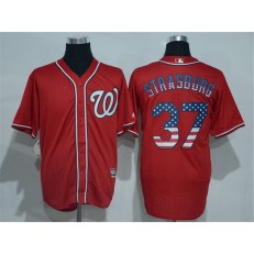 MLB Washington Nationals 37 Stephen Strasburg Red USA Flag Fashion Stitched Men Jersey