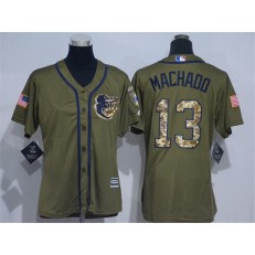 MLB Baltimore Orioles 13 Manny Machado Green Salute to Service Majestic Baseball Women Jersey