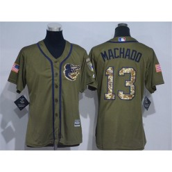 MLB Baltimore Orioles 13 Manny Machado Green Salute to Service Majestic Baseball Women Jersey
