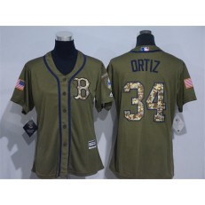 MLB Boston Red Sox 34 David Ortiz Green Salute to Service Majestic Baseball Women Jersey