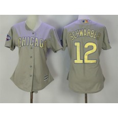 MLB Chicago Cubs 12 Kyle Schwarber Grey 2017 Gold Program Cool Base Stitched Women Jersey