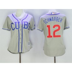 MLB Chicago Cubs 12 Kyle Schwarber Grey Alternate Road Stitched Baseball Women Jersey
