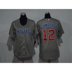MLB Chicago Cubs 12 Kyle Schwarber Grey New Cool Base Women Jersey