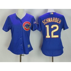 MLB Chicago Cubs 12 Kyle Schwarber Royal Blue World Series Champions Gold Stitched Majestic 2017 Cool Base Women Jersey