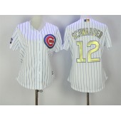 MLB Chicago Cubs 12 Kyle Schwarber White World Series Champions Gold Stitched Majestic Cool Base Women Jersey