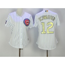 MLB Chicago Cubs 12 Kyle Schwarber White World Series Champions Gold Stitched Majestic Cool Base Women Jersey