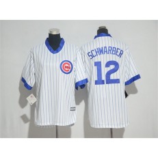 MLB Chicago Cubs 12 Kyle Schwarber White(Blue Strip) Cooperstown Stitched Women Jersey