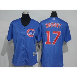 MLB Chicago Cubs 17 Kris Bryant Blue Home Cool Base Baseball Women Jersey