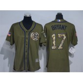 MLB Chicago Cubs 17 Kris Bryant Green Salute to Service Majestic Baseball Women Jersey
