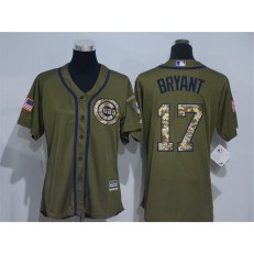 MLB Chicago Cubs 17 Kris Bryant Green Salute to Service Majestic Baseball Women Jersey