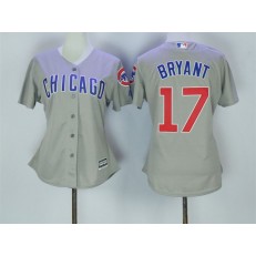 MLB Chicago Cubs 17 Kris Bryant Grey Cool Base Women Jersey