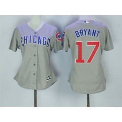 MLB Chicago Cubs 17 Kris Bryant Grey Cool Base Women Jersey