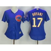 MLB Chicago Cubs 17 Kris Bryant Royal Blue World Series Champions Gold Stitched Majestic 2017 Cool Base Women Jersey
