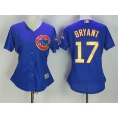 MLB Chicago Cubs 17 Kris Bryant Royal Blue World Series Champions Gold Stitched Majestic 2017 Cool Base Women Jersey