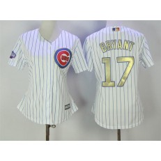 MLB Chicago Cubs 17 Kris Bryant White World Series Champions Gold Stitched Majestic Cool Base Women Jersey