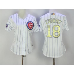 MLB Chicago Cubs 18 Ben Zobrist White World Series Champions Gold Stitched Majestic Cool Base Women Jersey