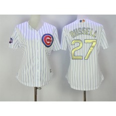 MLB Chicago Cubs 27 Addison Russell White World Series Champions Gold Stitched Majestic Cool Base Women Jersey