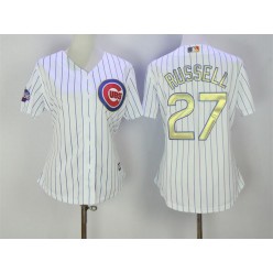 MLB Chicago Cubs 27 Addison Russell White World Series Champions Gold Stitched Majestic Cool Base Women Jersey