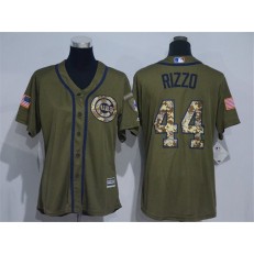 MLB Chicago Cubs 44 Anthony Rizzo Green Salute to Service Majestic Baseball Women Jersey
