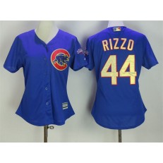 MLB Chicago Cubs 44 Anthony Rizzo Royal Blue World Series Champions Gold Stitched Majestic 2017 Cool Base Women Jersey