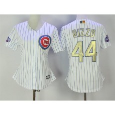 MLB Chicago Cubs 44 Anthony Rizzo White World Series Champions Gold Stitched Majestic Cool Base Women Jersey