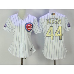 MLB Chicago Cubs 44 Anthony Rizzo White World Series Champions Gold Stitched Majestic Cool Base Women Jersey