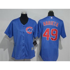 MLB Chicago Cubs 49 Jake Arrieta Blue Home Cool Base Baseball Women Jersey