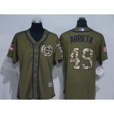 MLB Chicago Cubs 49 Jake Arrieta Green Salute to Service Majestic Baseball Women Jersey