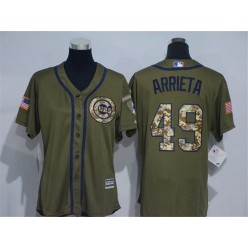MLB Chicago Cubs 49 Jake Arrieta Green Salute to Service Majestic Baseball Women Jersey